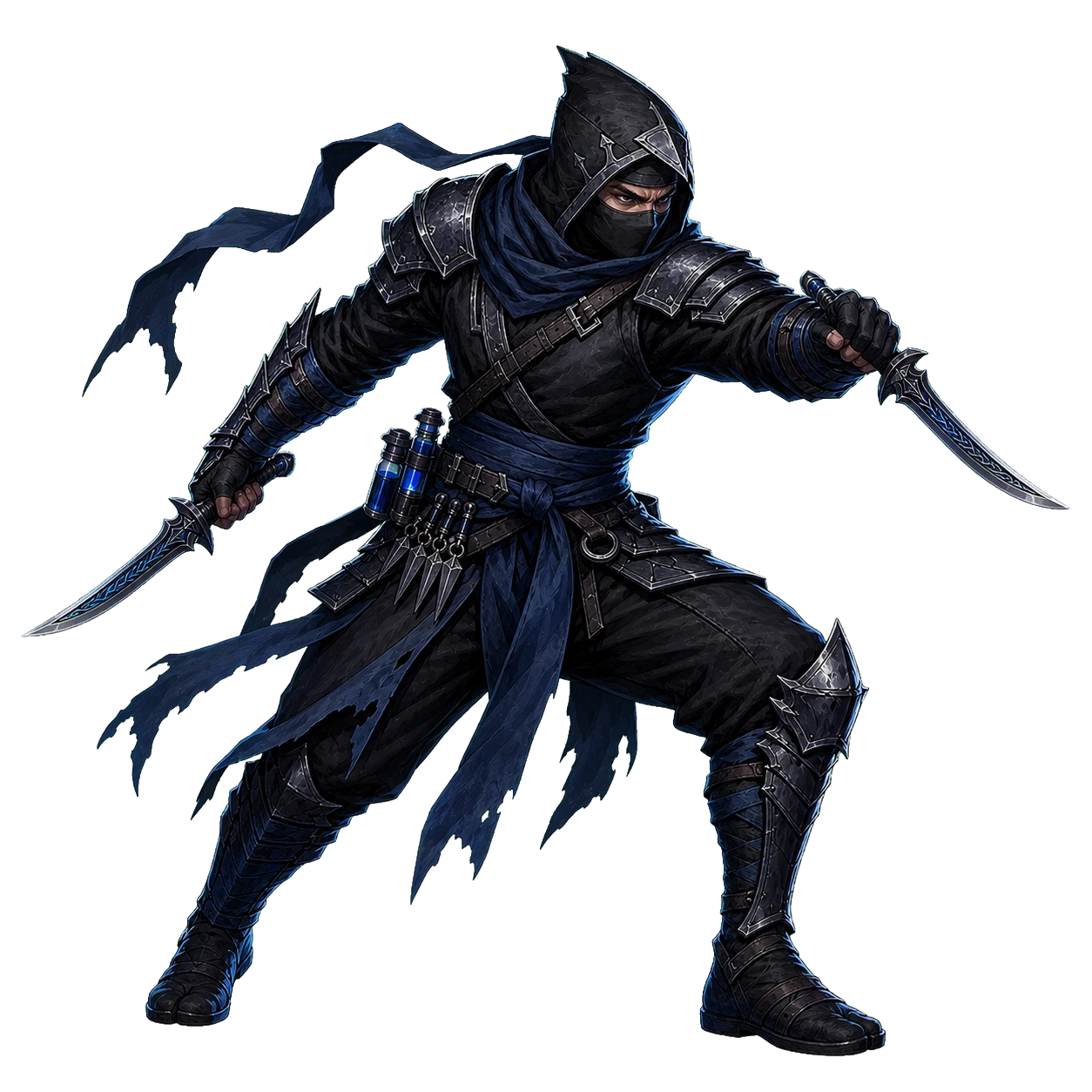 Ninja in dark blue-black garb